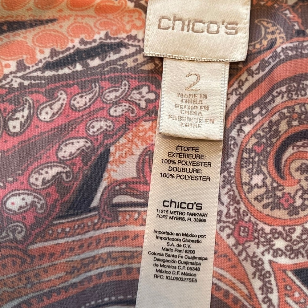 Chicos Multicolor Paisley Print Top Business Casual Bright Womens Large Size 2 - Picture 5 of 7